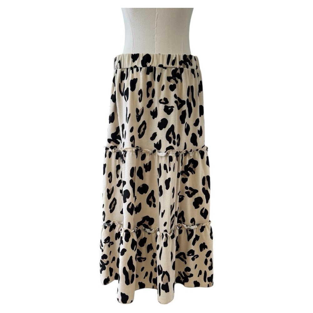 Tickled Teal Leopard Tiered Midi Skirt Size L EUC - Picture 2 of 7